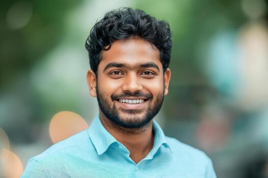 a smiling young indian man with formal shirts outdoors photo (2)
